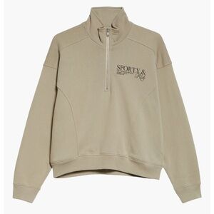 NWT Sporty & Rich Logo Detail Quarter-Zip Cotton Fleece Sweatshirt